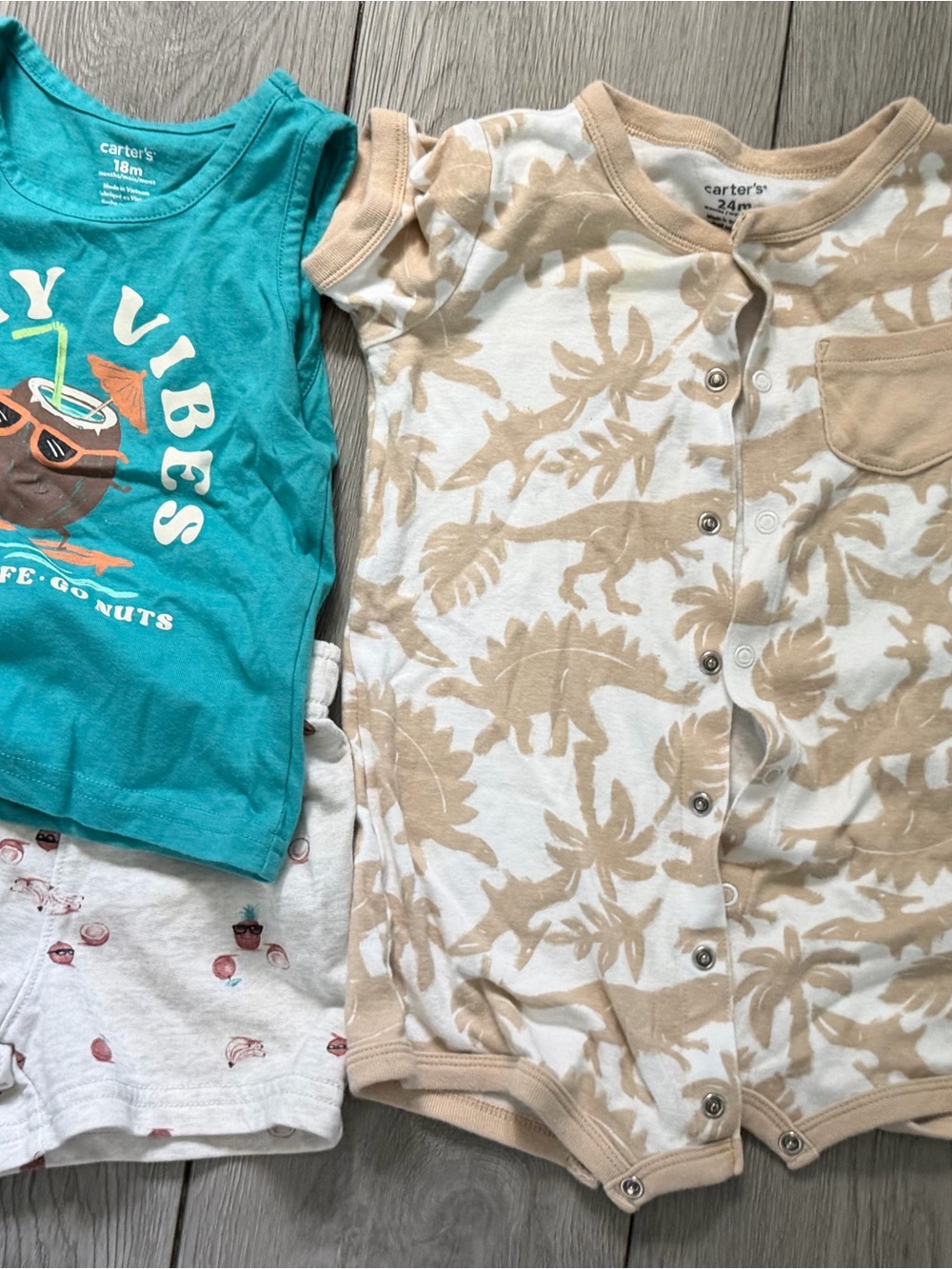 Carter's Teal Tank Top & Beige Dino Snap Romper Set